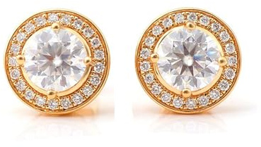 Homxi Damen Ohrringe Gold 750 18K, Rund mit Moissanit 1 Karat, Moderne Frauen Ohrringe Gold