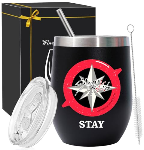 Stray Tumbler Con Tapa Y Pajitas, Skzvaso Termo Cafe Para Llevar, 12 Oz Negro Inoxidable Taza Termica, Kpop Regalo Merchandising para Stay