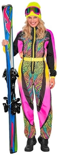W WIDMANN MILANO Party Fashion - Skianzug Kostüm Damen | mit Overall und Gürtel im Retro-Design für Karneval, Après-Ski-Partys