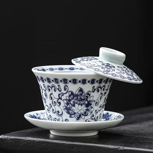 LEEDJUINE Mutton-fat Jade Ceramics Gaiwan Teetasse, 145 ml, traditionelles chinesisches Gemälde-Teeset