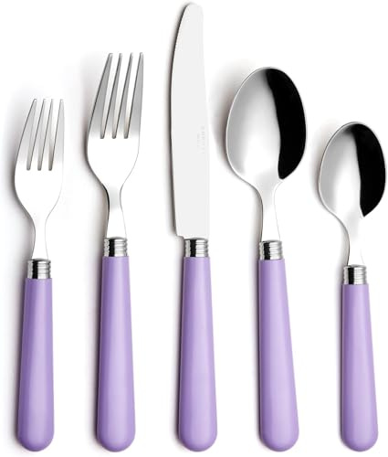 ANNOVA Besteckset, 20-teilig, Griff aus Edelstahl - 4 x Tafelmesser; 4 x Tafelgabeln; 4 x Salatgabeln; 4 x Esslöffel; 4 x Dessertlöffel (Hellviolett23, 20 Stück)