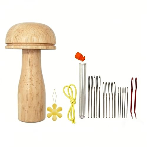 10 Stück Stopfpilz, Stopfpilz Holz Set mit ergonomischem Stopfei und robuster Stopfnadel zum Reparieren von Kleidung – präzises stopppilz holz Werkzeug für Socken, Pullover & Garn
