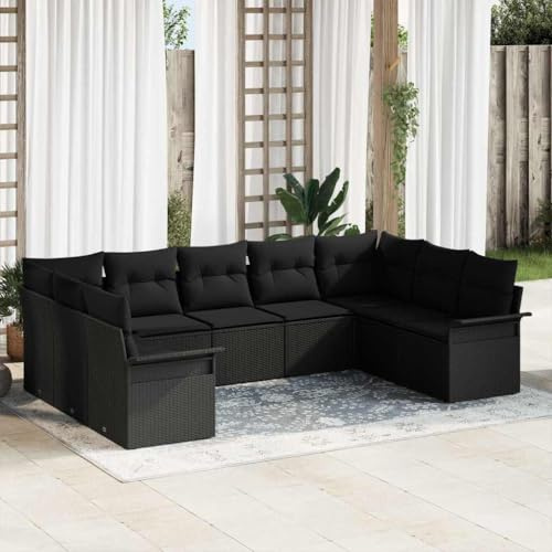 Tonture Gartensofa-Set Schwarz aus Poly-Rattan, 11-Sitzer Modular mit Stauraumfächern, Höhenverstellbarer Glastisch, Wetterfest für Terrasse, Balkon, Outdoor, 2X Ecksofa, 5X Mittelsitz