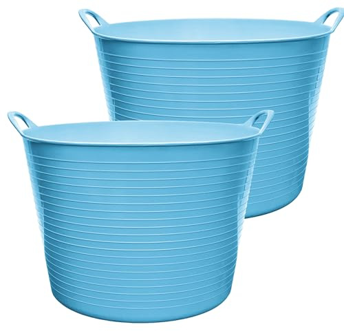 Garronda Flexibler Kunststoffkübel 2-Pack 42 L für Garten Bau Haushalt und Transport robuster Universalbehälter mit Griffen GD-0183 Blau