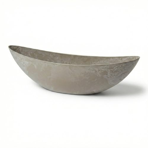 colourliving Pflanzschale Boat XL Sand Serie Stone länglicher Pflanztopf 56 x 13,5 x 17,5 cm aus recyceltem Kunststoff, marmoriert, UV-beständig, ohne Drainagelöcher, für Balkon Terrasse