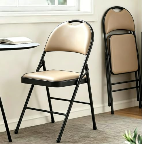 EcoBend Klappstuhl 2er Set mit gepolstertem PU-Leder und Griff, Ultraviolette Geschosspolster&Stabilem Metallrahmen, Bequemer für Zuhause, Büro, Veranstaltungen, Partys&Esszimmer(2, Kamel)