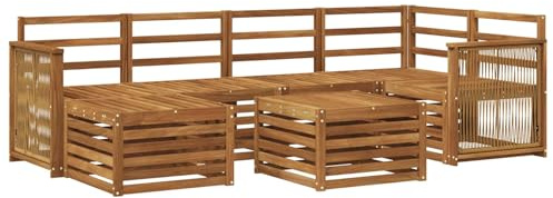 vidaXL Ecksofa Set 6 pcs Natur Massivholz Akazie, Outdoorsofa, modernes Ecksofa-Set, Bequeme Gartenlounge, Terrassenplatz zum Entspannen