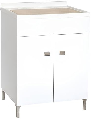 EffeDecor Mobile Bagno Lavatoio in Truciolare con Doppia Anta e Maniglie Vasca in Polipropilene e Tavoletta in Resina 60x50xH84 cm Ideale per Bagno,Ripostiglio,Interno