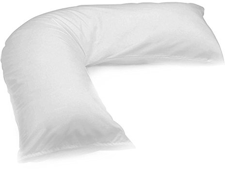 Queens Land Home Plain Polycotton V-Shaped Pillow Cover of Nursery Orthopedic Maternity Pregnancy Pillow for Comfort & Support (White Cover Only)