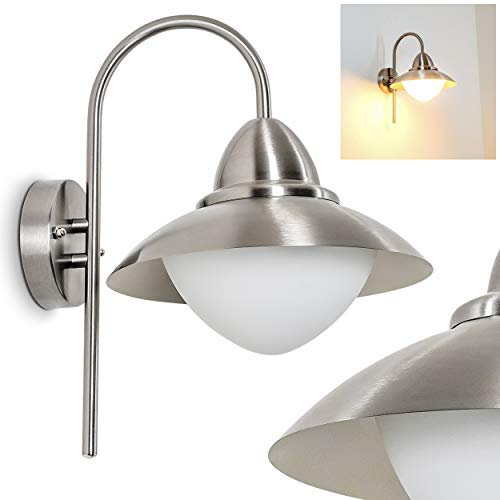 Außenwandleuchte Gielas, moderne Wandlampe abwärts aus Edelstahl und Glas, Wandleuchte 1-flammig mit E27-Fassung, max. 60 Watt, Außenleuchte in Bogenform für Terrasse, Veranda, Hof und Garten