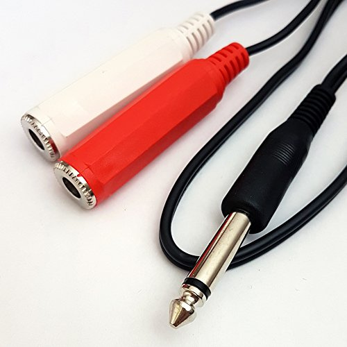 Loops 0.5m 6.35mm Mono Male Jack Plug to 2x ¼” Female Socket Audio Cable – Twin Microphone/Headphone/Guitar Splitter Lead