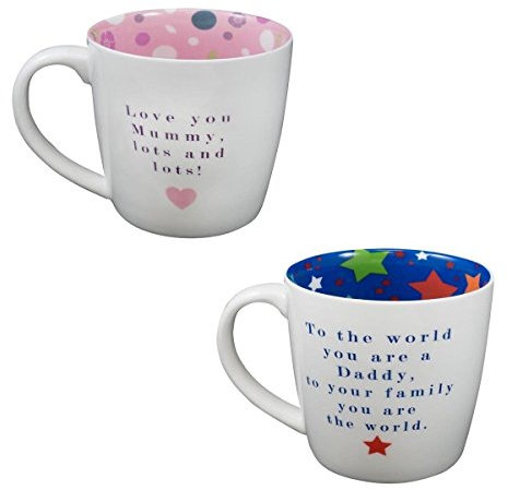 WPL Two Up Two Down Inside Out Mug Set - Mummy & Daddy Gift - Unique Colourful Coffee Mugs (2 x 9cm Ceramic)