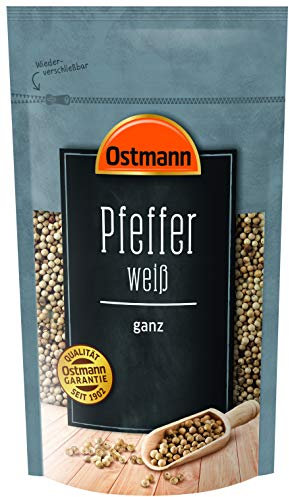 Ostmann Pfeffer weiß ganz 250 g, weiße ungemahlene Pfefferkörner, weißer Pfeffer ganz, für Pfefferstreuer & helle Speisen