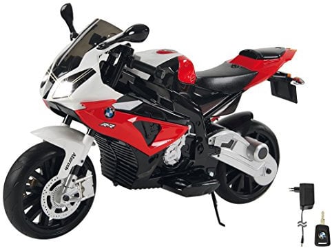 JAMARA 460280 - Ride-on Motorrad BMW S1000RR 12V – 2-Gang, leistungsstarker Antriebsmotor & Akku-Fahrzeit bis 90 Min, Hupe & Motorgeräusch, LED-Scheinwerfer,Stützräder abnehmbar,Seitenständer, rot
