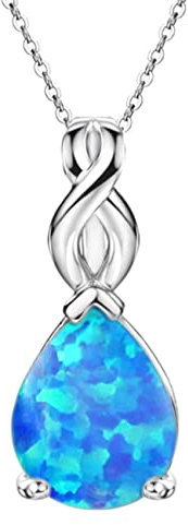 Michooyel Blau Opal Halskette Anhänger Sterling Silber Tropfenform Oktober Geburtsstein Unendlichkeit Schmuck für Frauen 40-45 cm