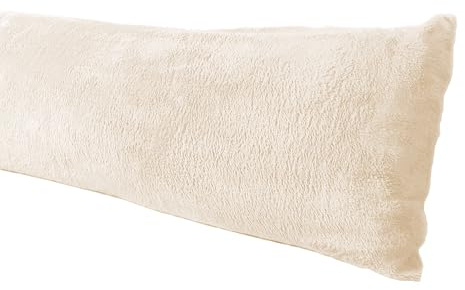 truworth Betten Extra Soft Body Kissen Bezug, Sherpa-/Microplüsch Material, 50,8 x 137,2 cm, Reißverschluss 20x54 Cremefarben