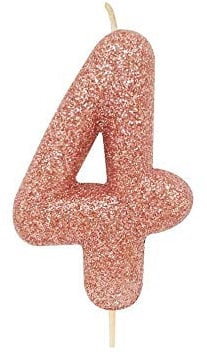 Anniversary House Metallic Rose Gold Glitter Candle, Number 4, 4th Birthday Cake Topper, 7 Centimeters, AHC50/4