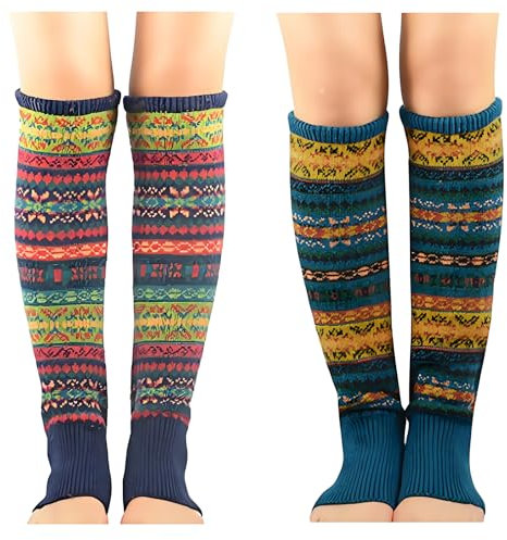 ANSLYQA Beinstulpen Zopfmuster Winter Warm für Damen, 2 Paar Dicker,, Marineblau, Blau, Medium