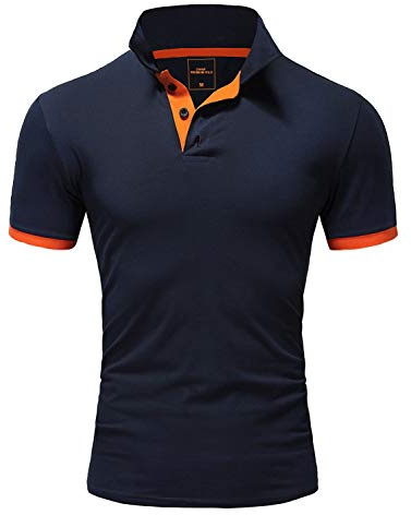 Amaci&Sons Herren Poloshirt Basic Kontrast Kragen Kurzarm Polohemd T-Shirt 5104