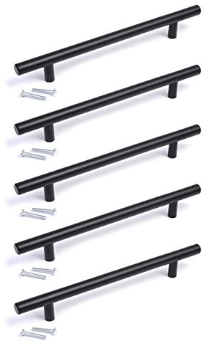 BSM Marketing T bar Handle knob Black Finish Kitchen Bedroom Bathroom (5, 192mm Hole Centres)