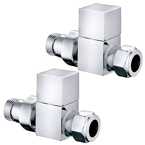 NRG Modern Square Towel Rail Straight Chrome Radiator Valves Central Heating Taps 15 mm (Pair)