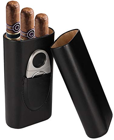 Xinzistar 3 Tubes Cigar Case Humidor Cigar Box with Stainless Steel Cigar Cutter, Leather Humidors with Cedar Wood Lining Cigar Holder Storage Accessories for Travel Outdoor (Black)