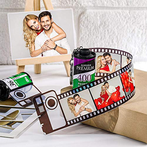 SOUFEEL Porte de Clé avec Photos Personnalisés Rouleau de Film Cadre de Photo Impression Mutli Photos Porte de Clé Cadeau Unique pour Saint Valentin Anniversaire Couple Femme Homme