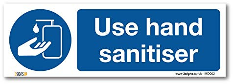 2 Stück Verwenden Sie Händedesinfektionsmittel, 200 x 66 mm, selbstklebender Vinyl-Aufkleber, Pflichtschutz, Hygieneschilder