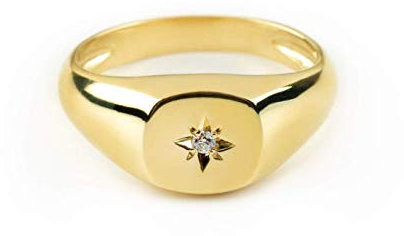 Elegant jewel box Unisex Diamond compass ring in solid Gold 9k,14k,18k, Diamond chevalier ring, Solid gold signet ring, Square face diamond ring, Anniversary gift, RN362