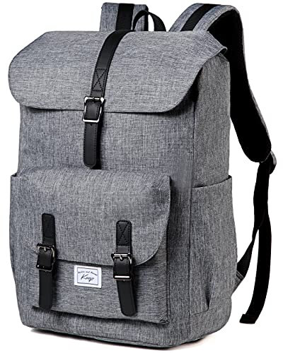 Kasgo Schulrucksack Teenager, Großer 15,6 Zoll Laptop Rucksack Schule Jungen Mädchen Vintage Wasserabweisend Arbeitsrucksack Herren Damen Casual Backpack für Business Hochschule Reisen 19L Kohlengrau