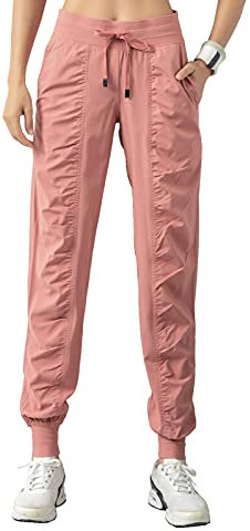 TOPLAZA Pantaloni Sportivi Joggers Donna Pieghettato Vita Alta con Tasche, Rosa, L