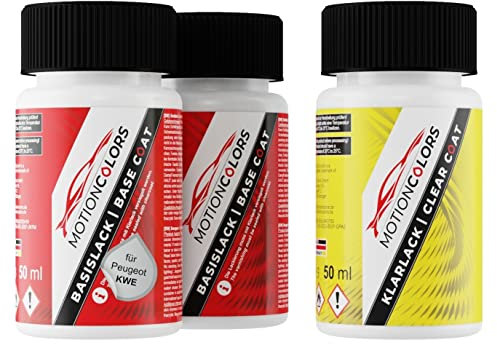 MOTIONCOLORS Blanc Nacre/Perlmutt Weiss Metallic KWE für Peugeot Autolack Lackstift Set Grundlack Basislack Klarlack je 50ml