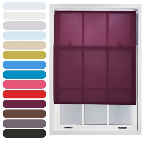 FURNISHED Daylight Roller Blind Trimmable Blinds Window Shade - Easy Install Non-blackout Fabric Complete Roller Blind Kit for Kitchen Living Room Bedroom, Aubergine, 235W x 210H cm