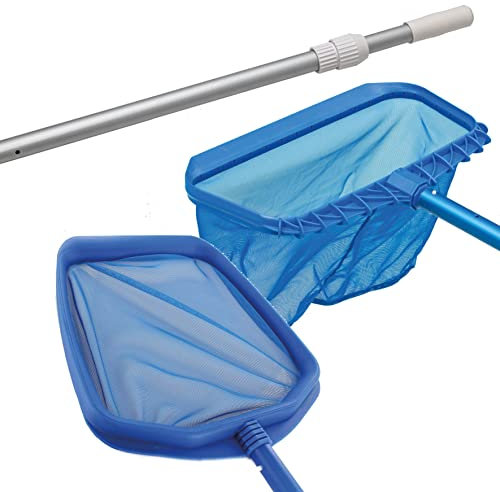 POWERHAUS24 Premium Kescher-Set mit ausziehbarer Alu-Teleskopstange 73 cm - 117 cm, 1x Bodenkescher & 1x Laubkescher, für Pool, Whirlpool, Teich
