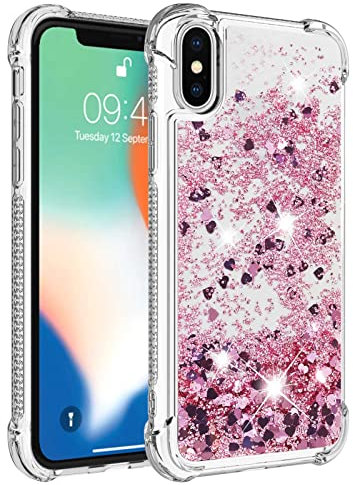KBIKO-zxl Compatible avec Coque iPhone XS, Fille Personnalisé Liquide Paillette Transparente Silicone Gel Antichoc Kawaii Étui Housse pour iPhone X/iPhone XS.Rose Gold YBL