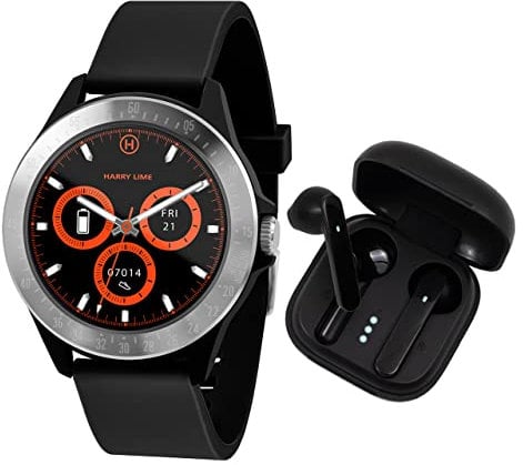 Harry Lime Fashion Smart Watch in Black Featuring Black True Wireless Earbuds in Charging Case