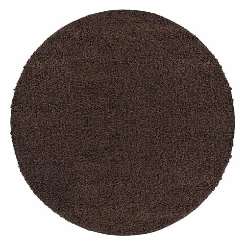 Carpetsale24 Wohnzimmer Teppich Shaggy Flokati Einfarbig 120 cm Rund Braun - Hochflor Schlafzimmer Pflegeleicht Super Weich - Flauschiger Langflor 50 mm Florhöhe Runder