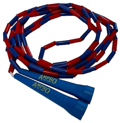 AMPRO Super Pro Ballers 10ft Adjustable Beaded Jump Rope - Red/Blue/Yellow - Skipping Rope/Boxers/Boxer/Fitness/Exercise