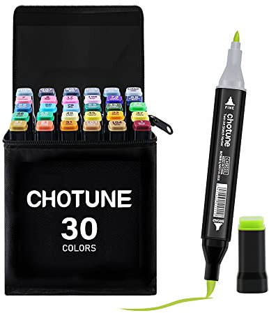 CHOTUNE 30 Farben Marker Set, 2023 Neueste Permanenter Marker, Einzigartiges Doppelkopf-Design, Ausgestattet mit Schwarzer Tragetasche Lagerbasis für Manga Skizzieren Zeichnung