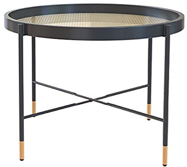 Nordischer Rattan-Couchtisch Kleine Wohnung Glastisch Moderne kreative runde Beistelltisch-Kombination für Balkon, Tablett-Akzent-Tisch (Größe: 80 x 40 cm, Farbe: 01)