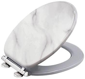 Dealx Xone Wooden Toilet Seat with Easy Clean, Toilet Seat Soft Close, Durable Enameled Wood, Stable Toilet Seat Hinges, Standard Toilet Seats, Adjustable Hinge Toilet Lid Seat Cover (Wooden Marble)