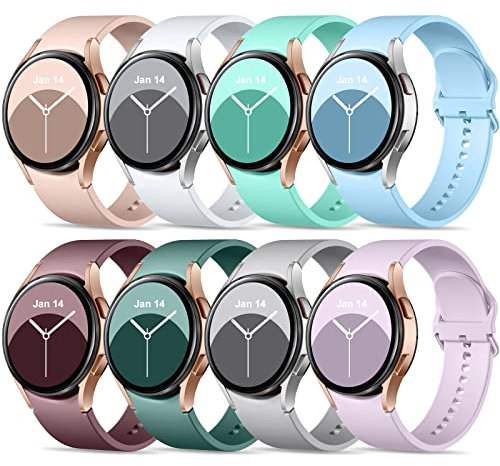 Upeak 8 Stück Silikon Armband für Samsung Galaxy Watch 7/6/5/4 40mm 44mm/Watch 6 Classic 43mm 47mm/Watch 5 Pro 45mm/Watch 4 Classic 42mm 46mm, 20mm Sportarmband für Damen Herren, Hell Gefärbt