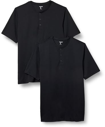 Amazon Essentials Men's Regular-Fit Short-Sleeved Quick-Dry Jersey Henley T-Shirt, Pack of 2, Black, XXL