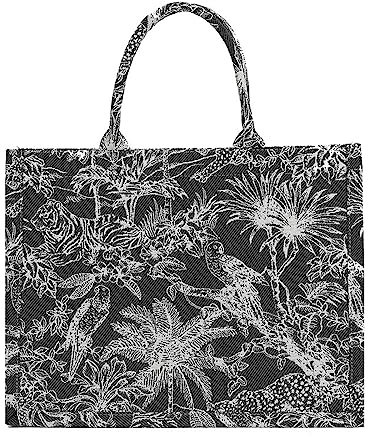 FENGJINRUHUA Modische Luxus-Tragetasche, Baumwoll-Leinen, Handtasche, großes Fassungsvermögen, Jacquard, Retro, exquisit, Q Schwarz, Large, Strapazierfähig