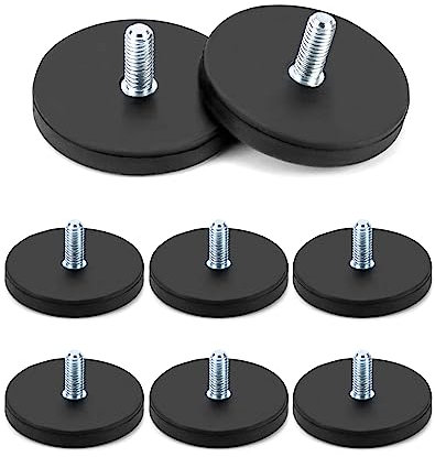 QWORK 8 Stück Neodym Magnete Gummiert Ø 43mm Mit M6 Außengewinde, Magnetsysteme mit Gummimantel, 10kg Haftkraft