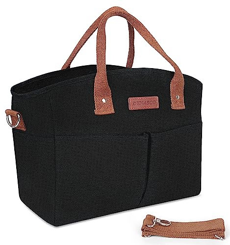 DYNASCO Lunch Bag for Women, Insulated Lunch Box for Men Women with Shoulder Strap and Side Pockets, Portable Large Cooler Bag Lunch Tote Bags for Office Work Picnic Beach Shopping - Black