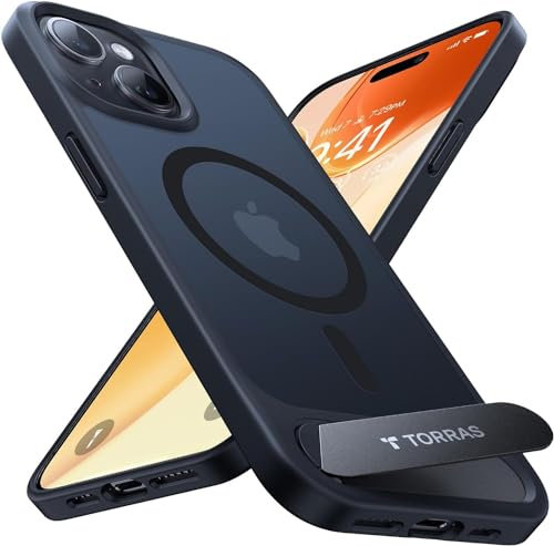 TORRAS für iPhone 14 Hülle für MagSafe Zertifizierte Magnetkraft Militärschutz Upgrade mit Titan-Ständer Dünn Handyhülle iPhone 14 Case Stoßfest Kratzfest Hardcase Handy Hülle Matt Schwarz