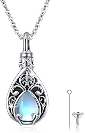 Urnen-Halskette für Asche Mondstein Baum des Lebens Urne Halskette, 925 Sterling Silber Tropfen Urne Halskette für Asche Feuerbestattung Anhänger Memorial Gedenk Schmuck für Damen Herren Haustier