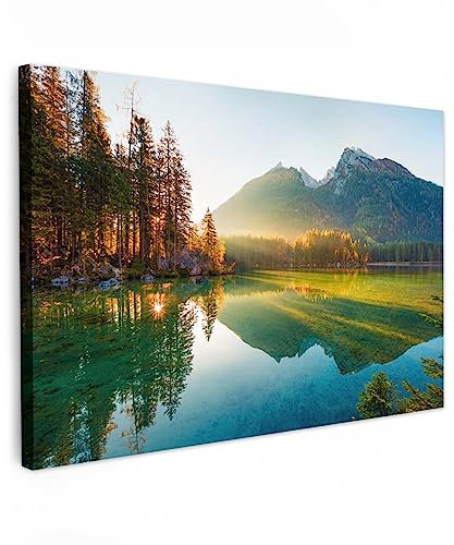 MuchoWow© Impression sur Toile Photo Peinture 120x80 cm Tableau Decoration Murale Chambre Salon Maison Deco Cuisine Lac - Forêt - Montagnes - Nature - Soleil - Paysage