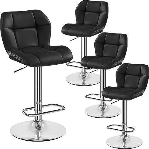 Yaheetech Barhocker 4er Set Höhenverstellbar 360°Drehbar Barstühle Küchenstühle mit Rückenlehne und Fußstütze, Barstuhl PU-Kunstleder Sitzhöhe 62,5 cm - 84,5 cm für die Küche, Schwarz